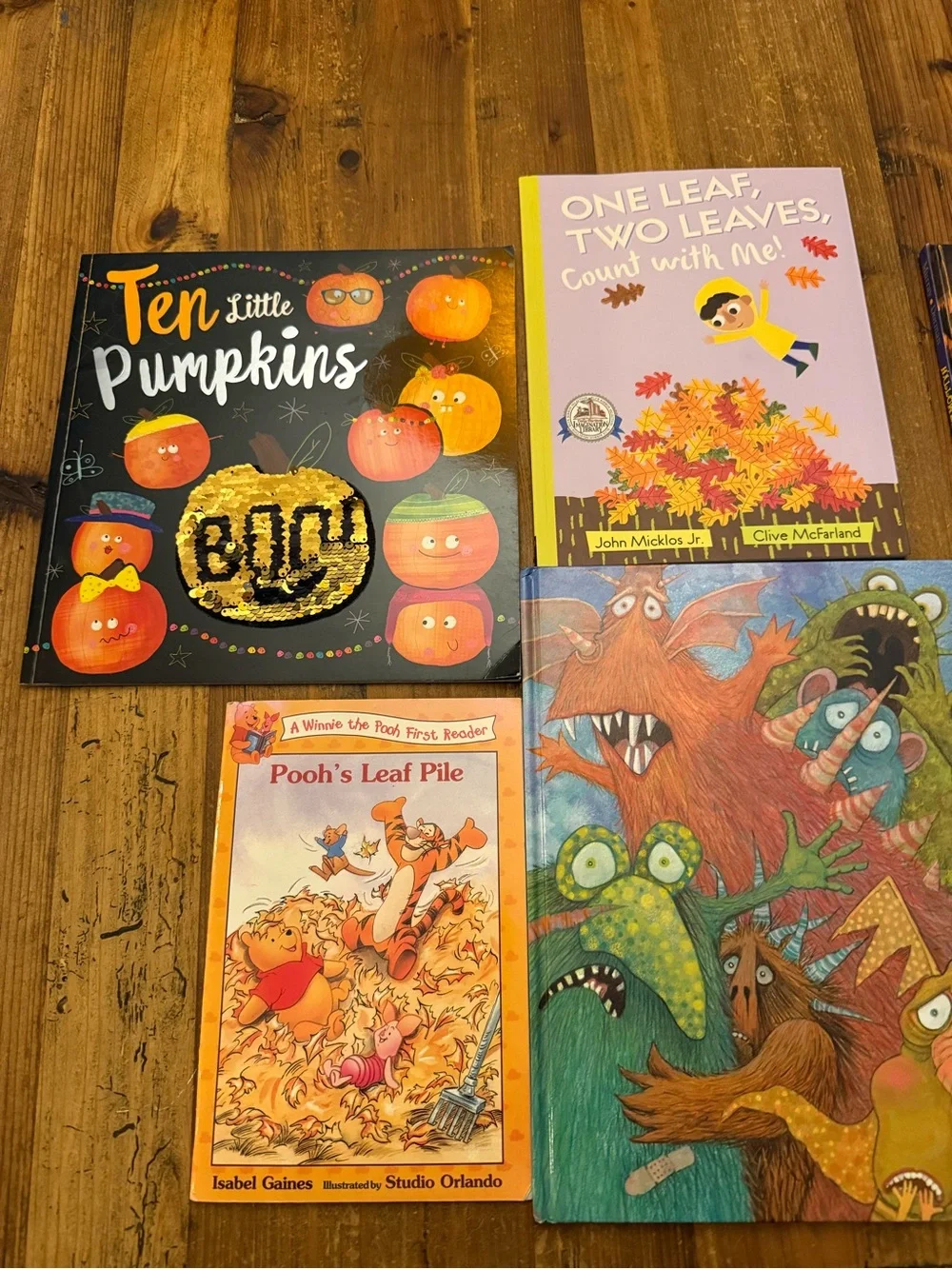 Lot of 6 children’s Halloween and fall books Pooh, RL Stein, etc.